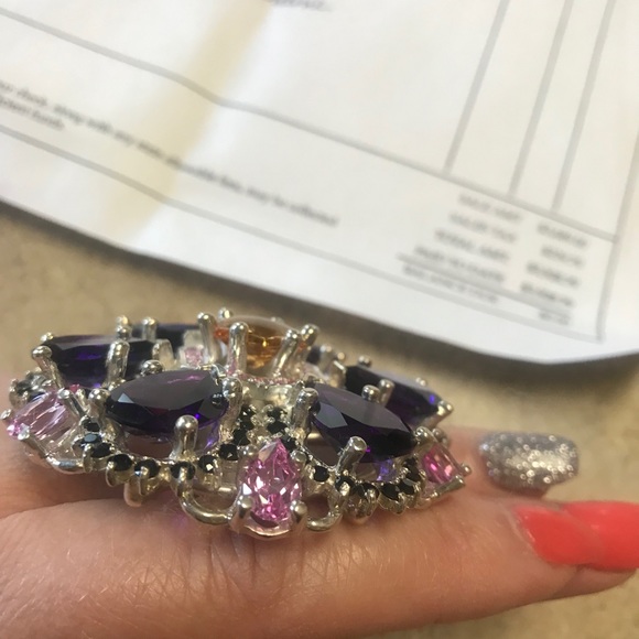 Citrine amethyst pink tourmaline black spinel ring - Picture 9 of 9